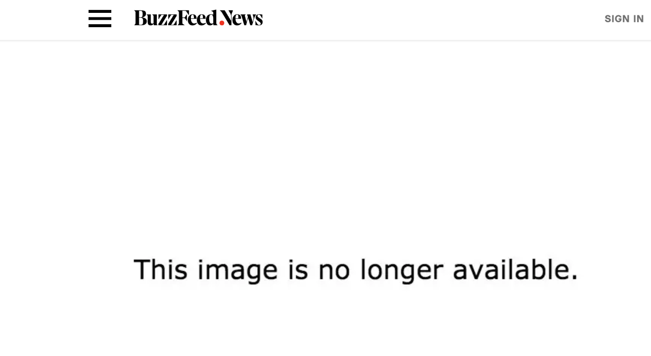 BuzzFeed News article page where the photo of Josh Popkin now reads: This image is no longer available.